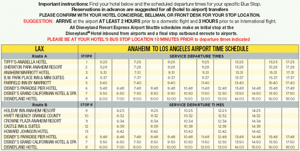 アナハイムからロサンゼルス空港への時刻表（2014年6月時点
