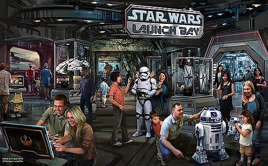 「Star Wars Launch Bay」のイメージ図。キャラクターグリーティングのほか、スペシャルグッズやフードもあるそうです。