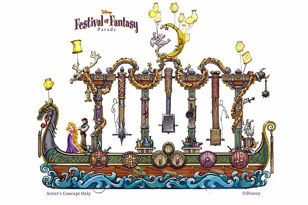 「Disney Festival of Fantasy Parade」に登場するラプンツェルの巨大フロート