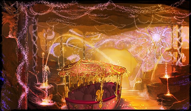 ディズニーストーリーを楽しめるボートライド「Voyage to the Crystal Grotto」の初期イメージ図。キャッスルの地下もクルーズするファンタジーランド最大のアトラクションになりそうです。(C)Disney