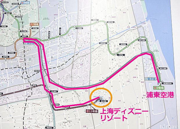 リニアと地下鉄で行く経路マップ。めっちゃ遠回りです。地下鉄11号線を浦東空港につないでほしい！
