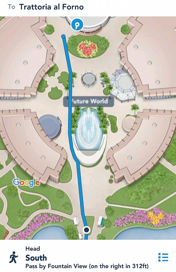 WDWアプリで行き先を登録すれば、目的地までの道のりが出て便利でした。