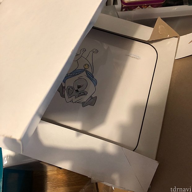 ちなみに持ち帰り時はこんなボール紙のケースに入れてくれます。スケッチ自体も厚紙で補強されてるので、このまま預入荷物に入れても、折れたり表面に傷がつくことなく持ち帰れました。
ただ四角はほんの少し丸くなった気がするので気になる方はプチプチ持参でさらに巻いてあげた方がいいかもしれません。