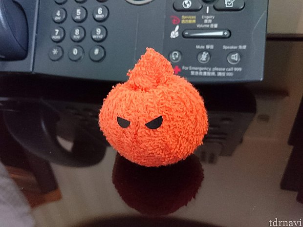 ハロウィン時期だったので、かぼちゃの置物が。
別の日には、タオルで作った鳥さんがいました。