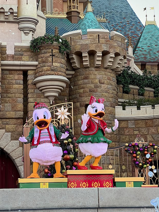 サンタ・グーフィーが可愛い！クリスマス限定約10分の城前ショー