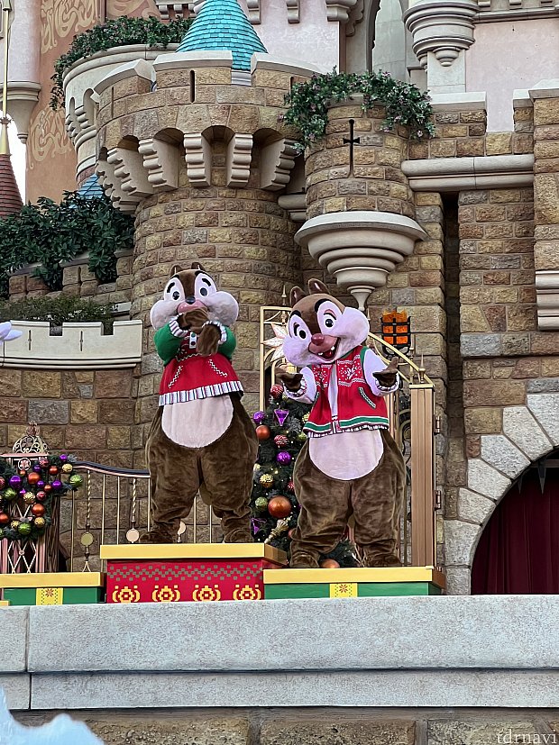 サンタ・グーフィーが可愛い！クリスマス限定約10分の城前ショー