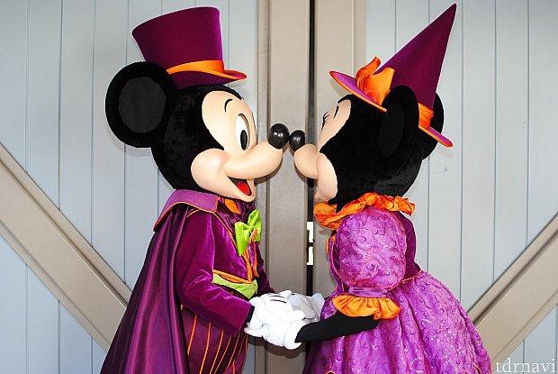 パーティー開始前より、メインストリートUSAで行われているハロウィン限定コスのグリーティングです。
カリフォルニア唯一のミキミニのペアグリ!