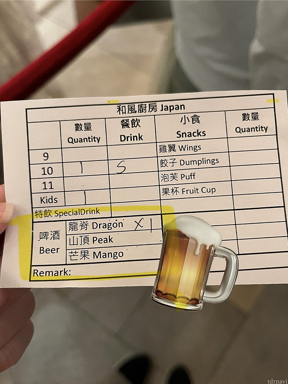 カウンターに並ぶと渡されるオーダーシートにBeerの文字が!
