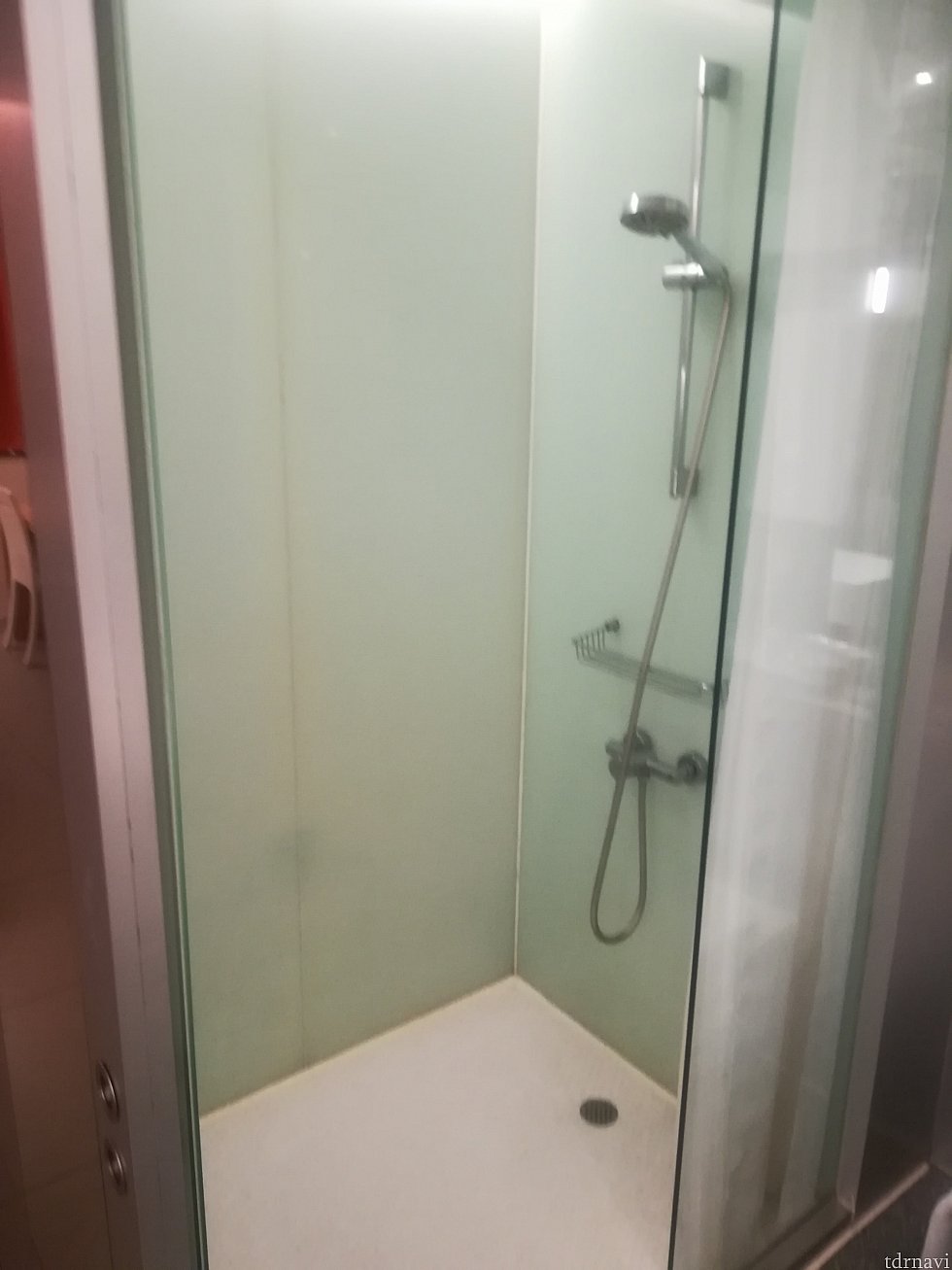 洗面台の向かいがシャワールーム。ぱっと見は気にならないけど…よーく見るとNG(;´Д`)