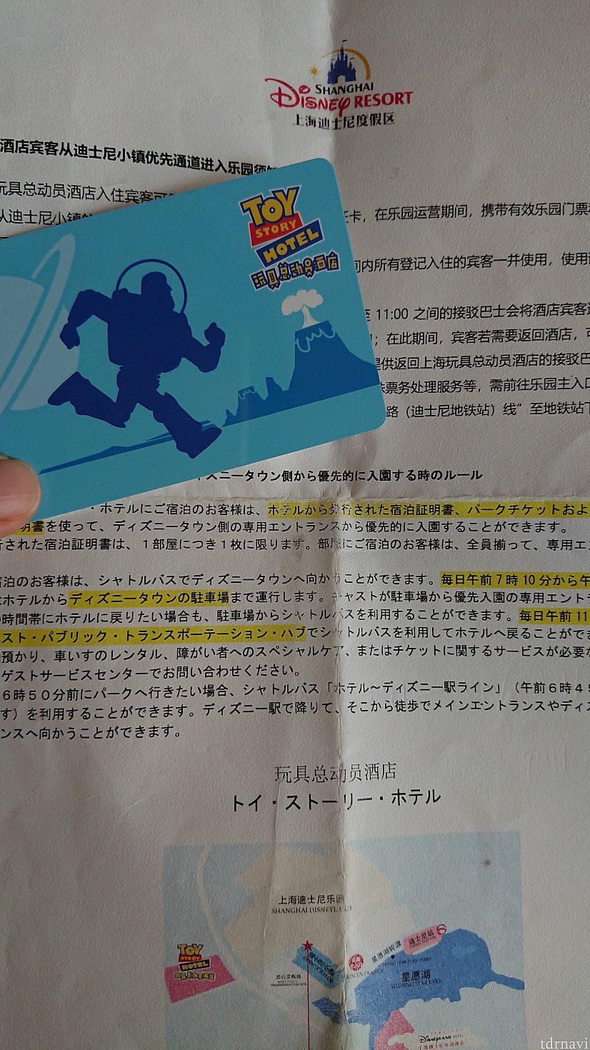 入園チケットとアーリーインの説明書