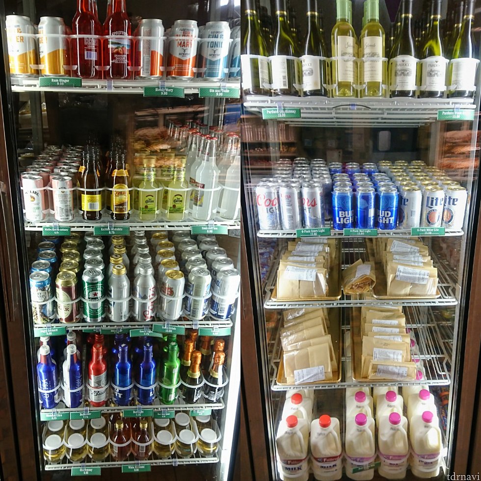 【左】ビール、リキュール、アルコール飲料
【右】ワイン、ビール、サンドイッチ、牛乳