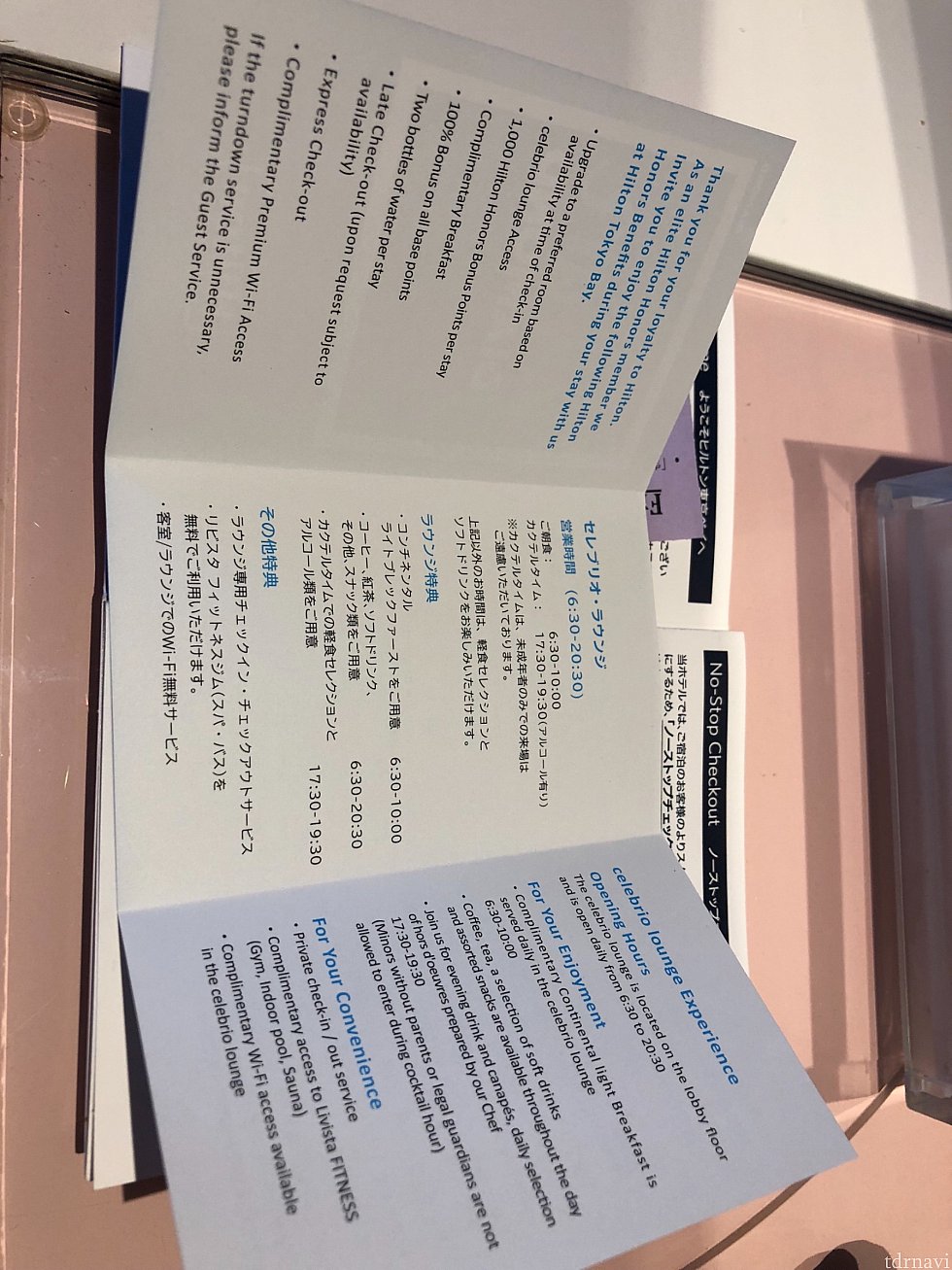 チェックインにダイヤモンド特典の案内冊子いただきました♪