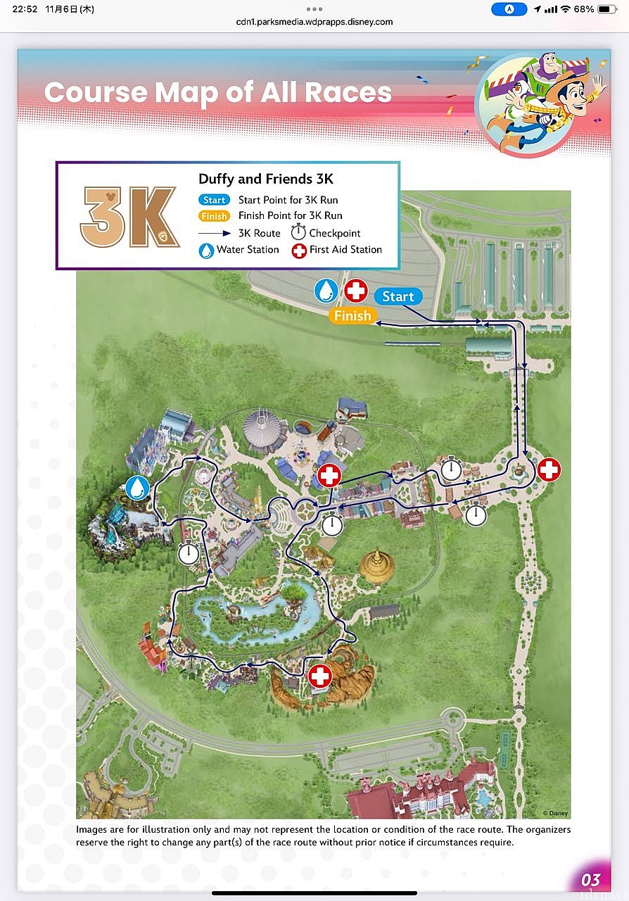 3kmコース図。たぶん2kmくらいがパーク内です…！