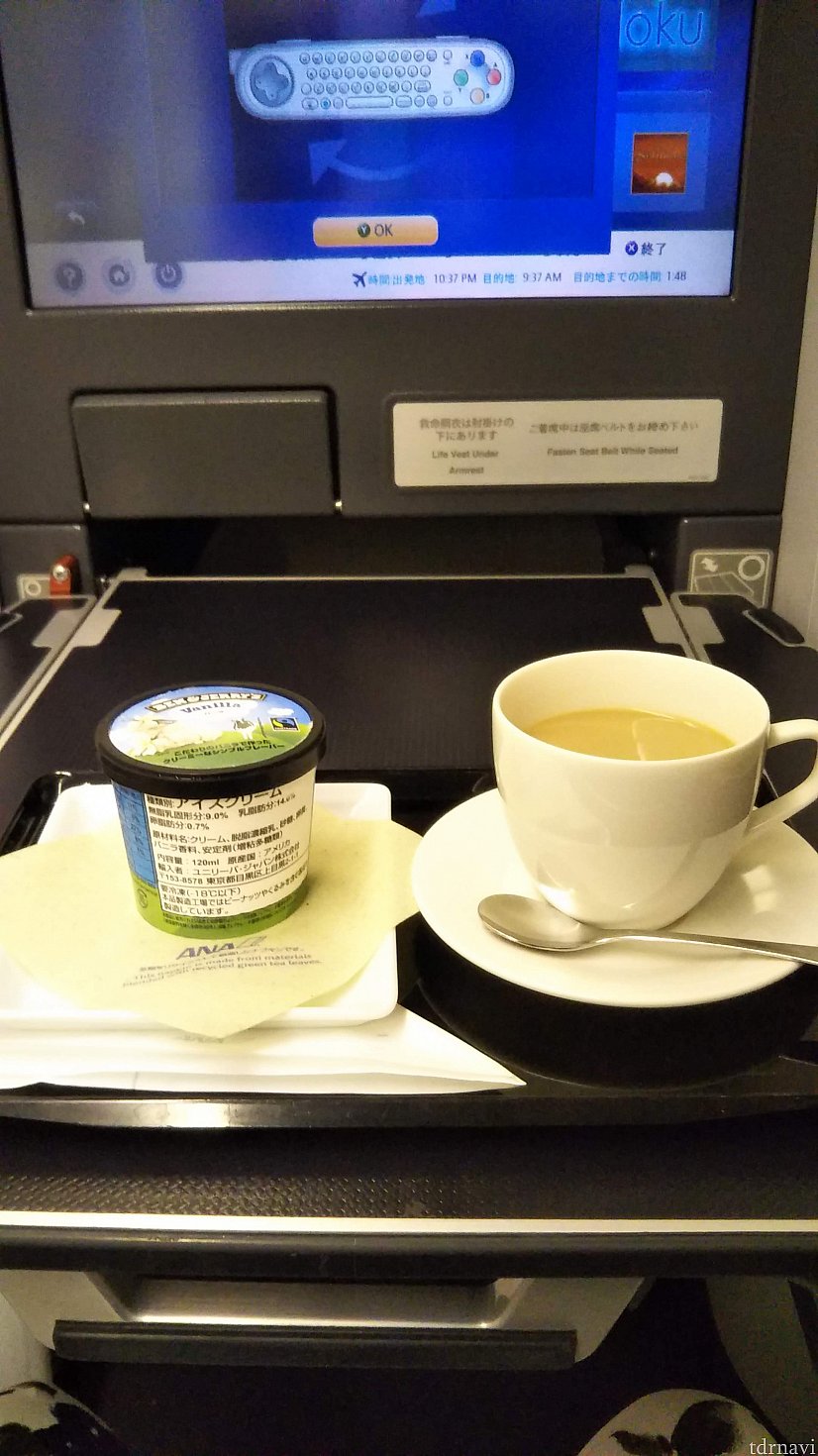 もうすぐ到着。コーヒーとアイスをもらいます。
ベン&ジェリーズは牛の模様がかわいいから好き。
ワシントンで乗り換えしたらすぐWDWに到着です。
やっぱ遠いわ、WDW!どこでもドアが欲しいです。