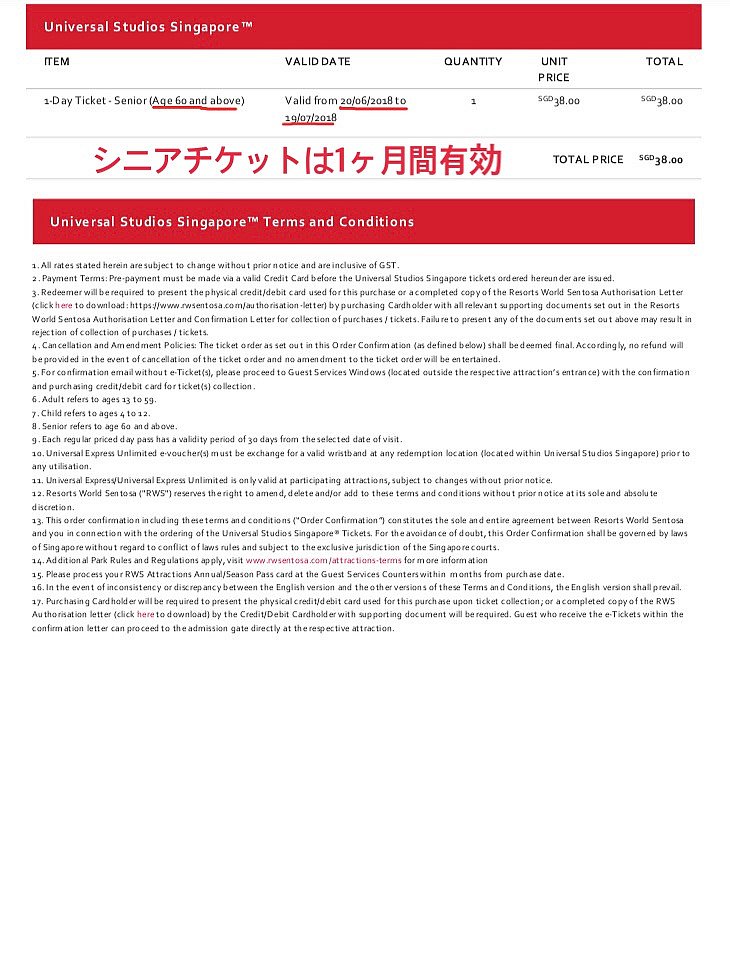 シニアチケット詳細