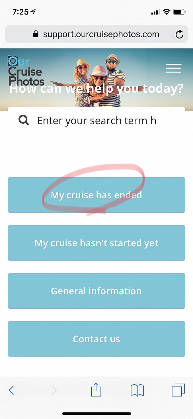 別サイトに飛びます。My cruise has ended へ。