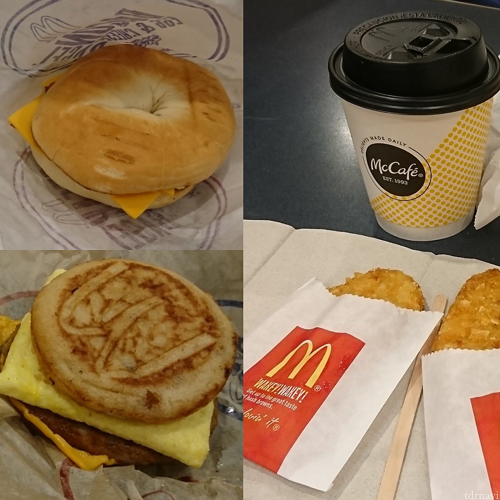 【9日目】
帰国日は、オーランド空港のマクドナルドで朝ごはん。とにかく安い!
ベーグルサンド、ハッシュポテト、そして懐かしのマック・グリドル(名前は違ったけど😋)