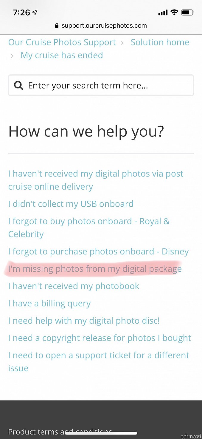 I’m missing photos from my digital packageを選択。