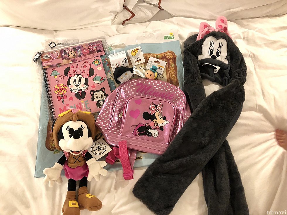 ミニーちゃんづくし!
リュック、帽子、ぬいぐるみ、付箋、ノートセット、キーホルダー、スターウォーズツムツム。