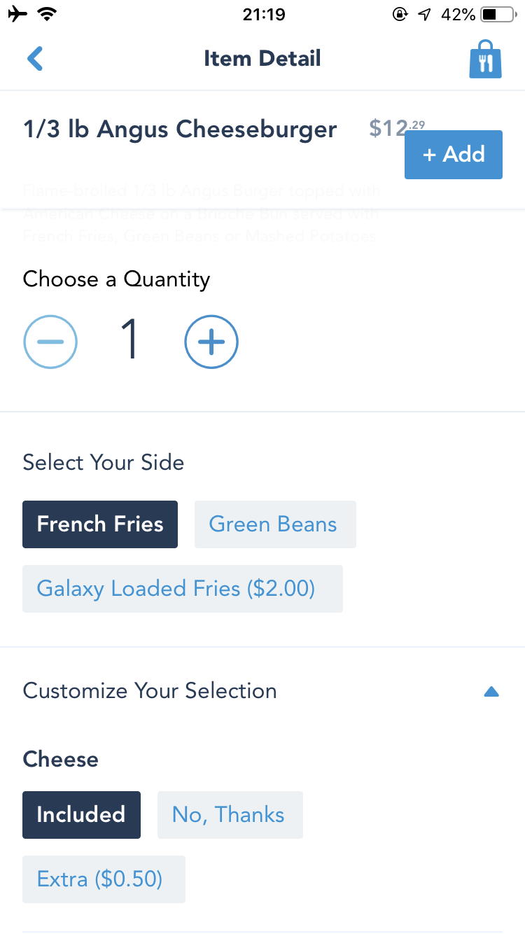 個数とサイドの種類、カスタマイズなどわかりやすく選べます。
Galaxy friesはモバイルオーダー限定♪