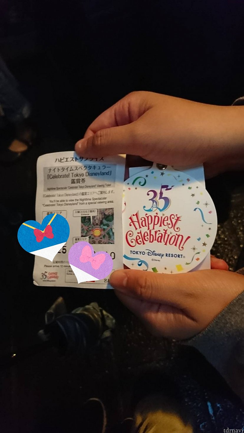 メダルと観賞券です。券は二人で1枚でした。券は観賞のときに回収されます。
