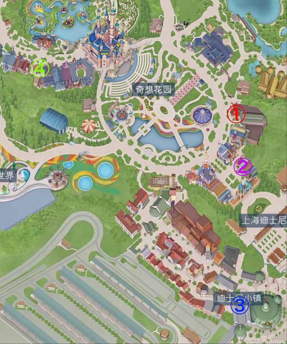 ダッフィーグッズが置いてある主なショップ
①Whistle Stop Shop
②SweetheartsConfectionery
③World of Disney Store
④Mickey & Minnie's Mercantile