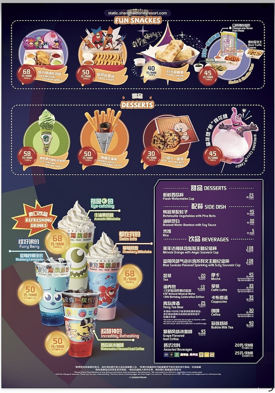 そしてサイドメニューもピクサーモチーフ！凝っています
