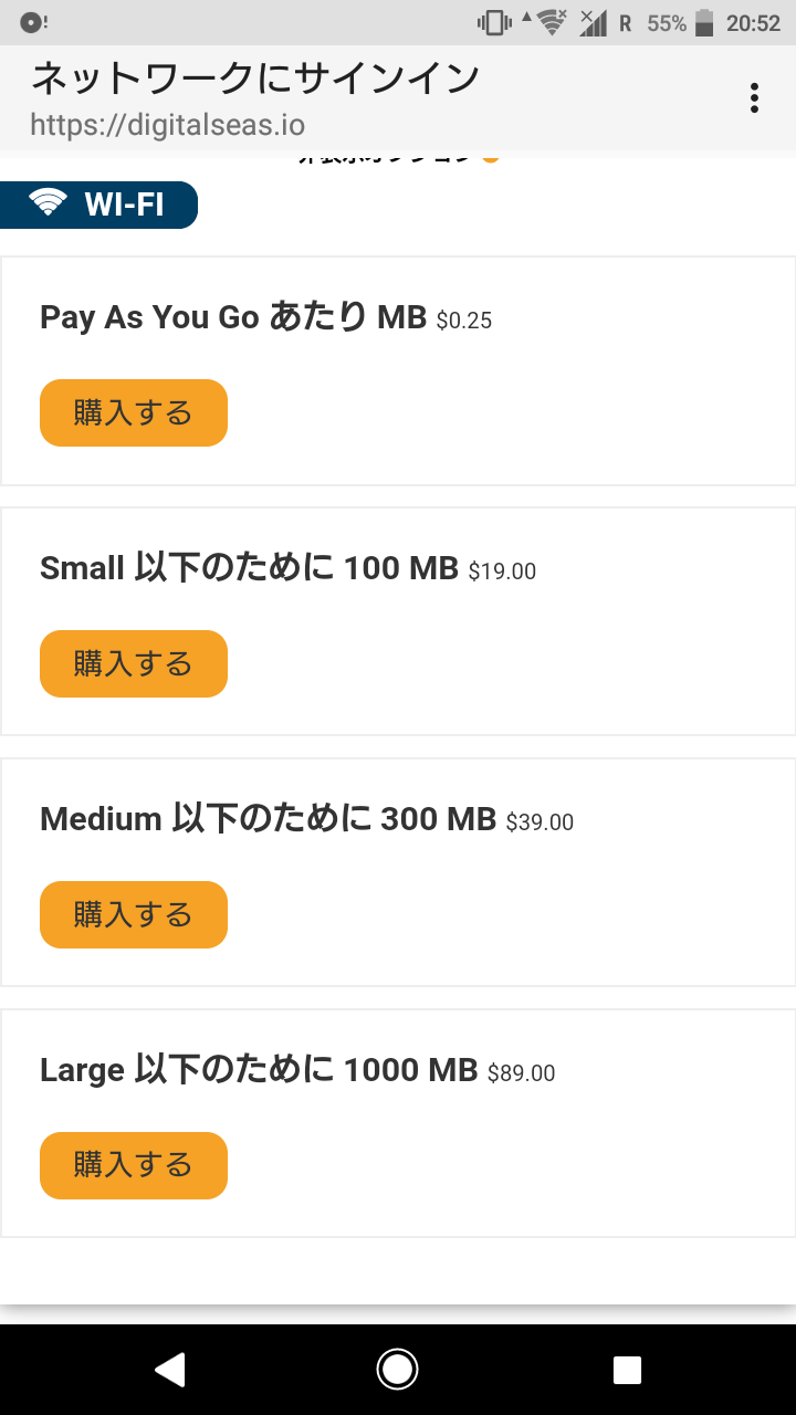 船内Wi-Fiの料金表です。当然ですが船から離れると使えないので、レンタルと併用しました。
