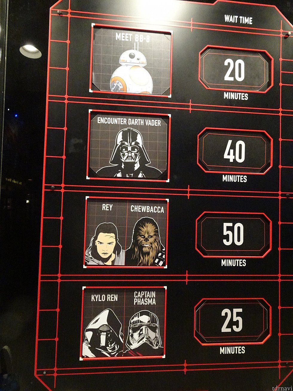 写真は Star Wars Launch Bayの待ち時間
ここ以外にも外にレアキャラがいっぱい居ました😍