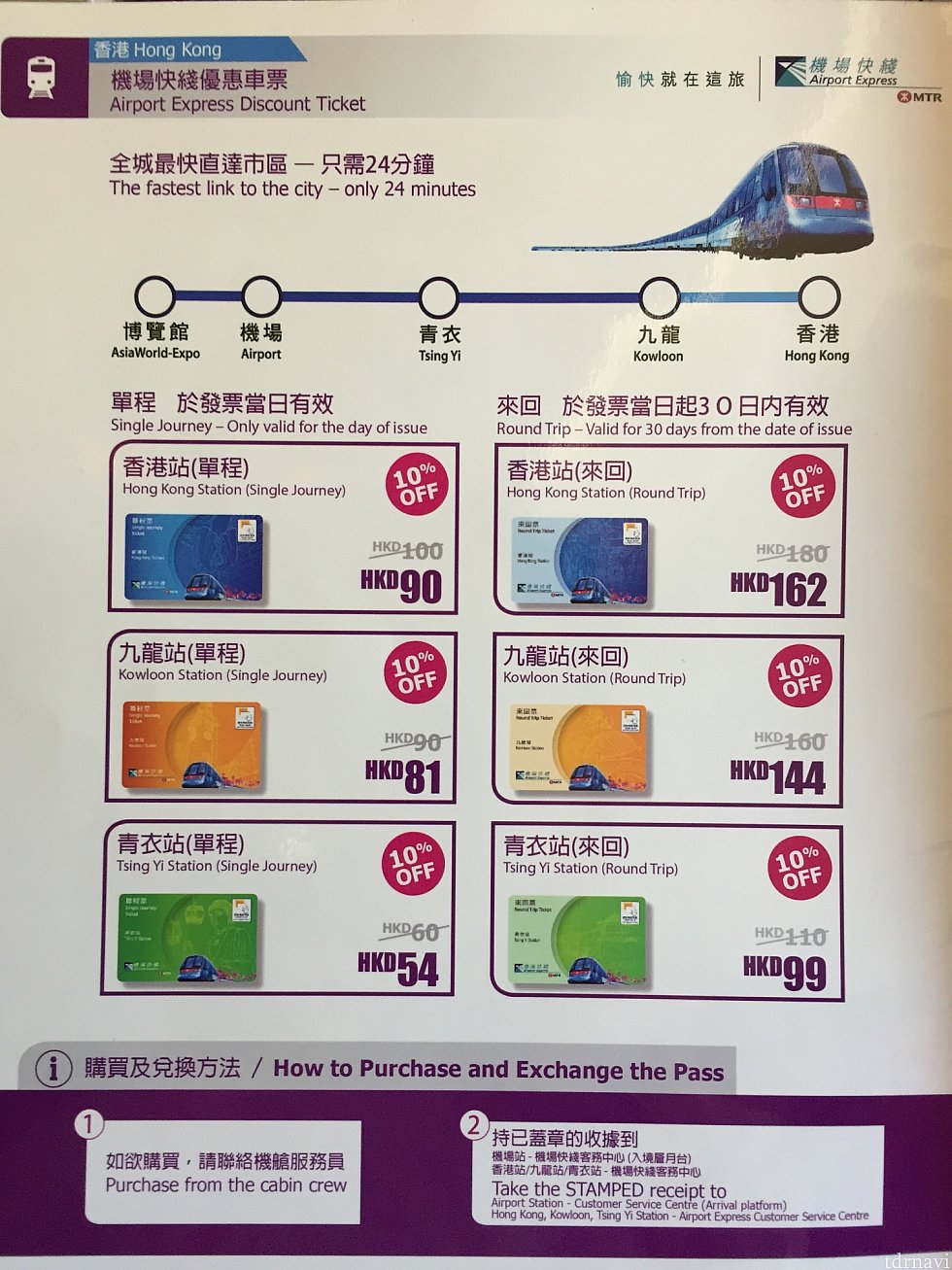 機内で香港のエアポートエクスプレスのチケットも安く買えるみたいです。
