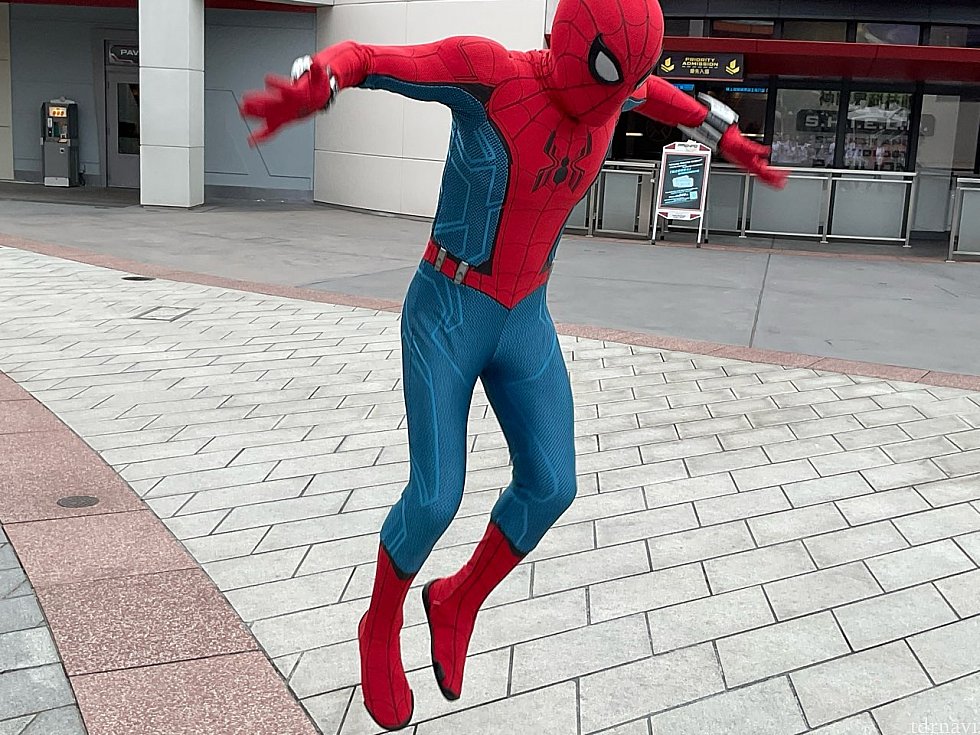 トゥモローランドにはマーベル御一行。飛んでるスパイダーマンの他にアイアンマンとブラックパンサーがいました