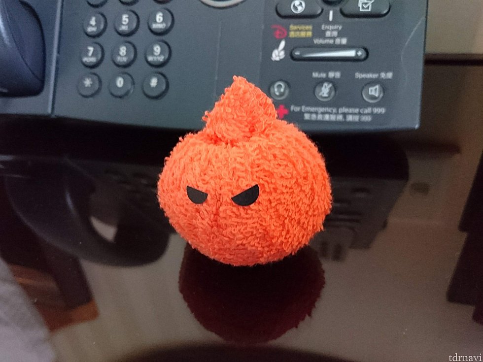ハロウィン時期だったので、かぼちゃの置物が。
別の日には、タオルで作った鳥さんがいました。
