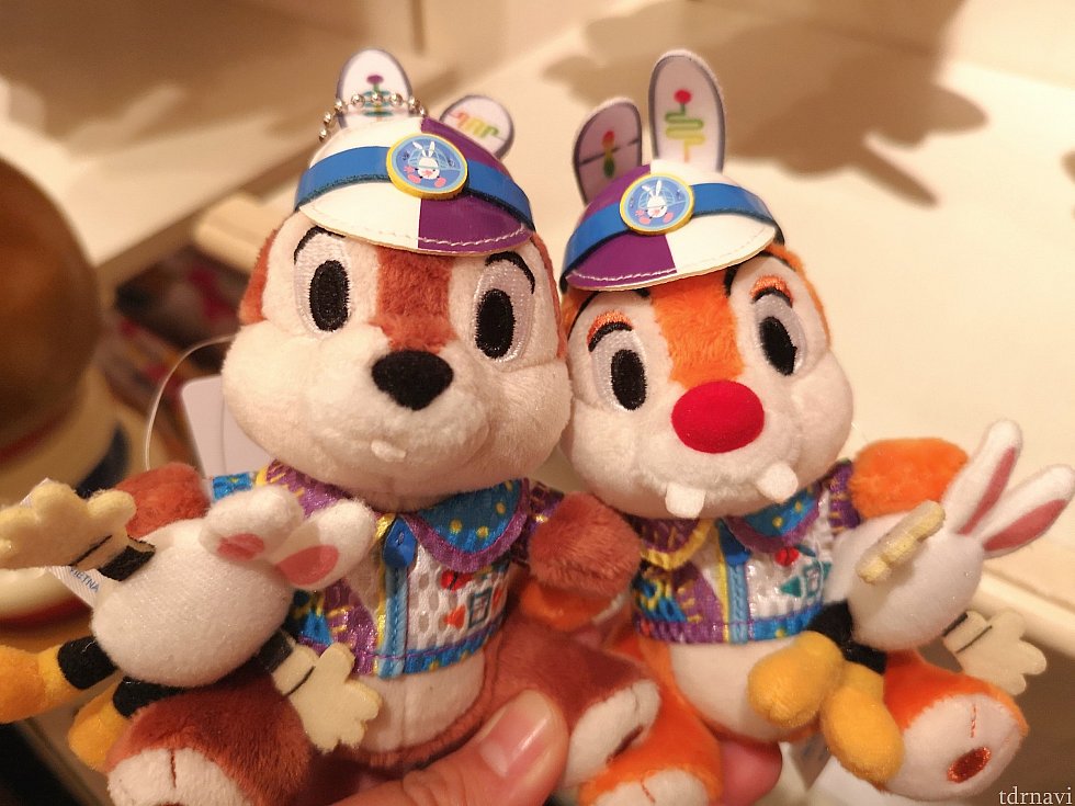 チップとデールのぬいぐるみバッジ、2,900円。コスチュームやキャップの柄が少しずつ違うんですよね!パレードでも注目してみたいと思います!
