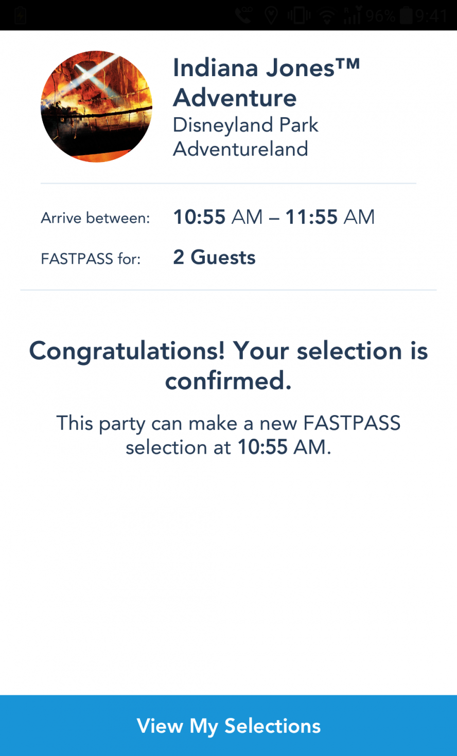 FastPass取得完了🎵 ※次のFastPassが取得できる時間もここに表示されるのでチェック!