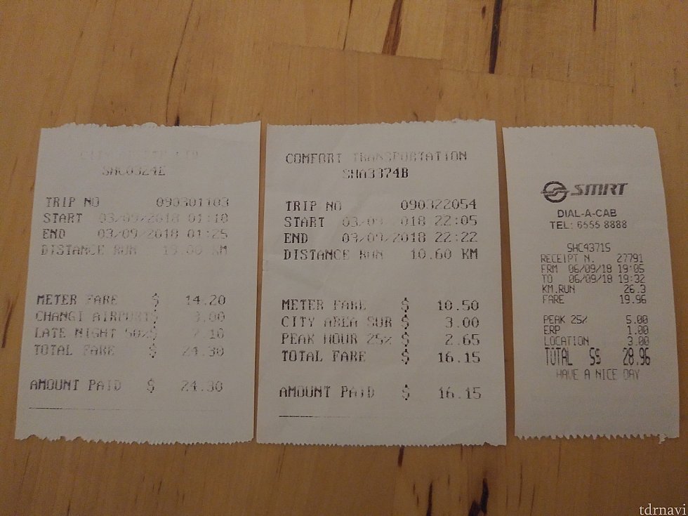 どのタクシーもレシートに内訳がしっかり明記されていました。