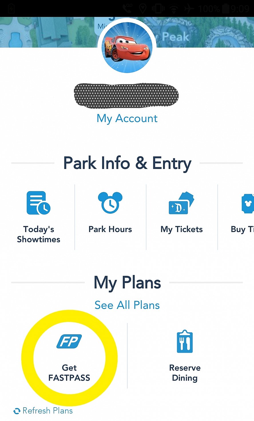 ディズニーランドアプリを開いてログイン後、『Get FASTPASS』をタップ