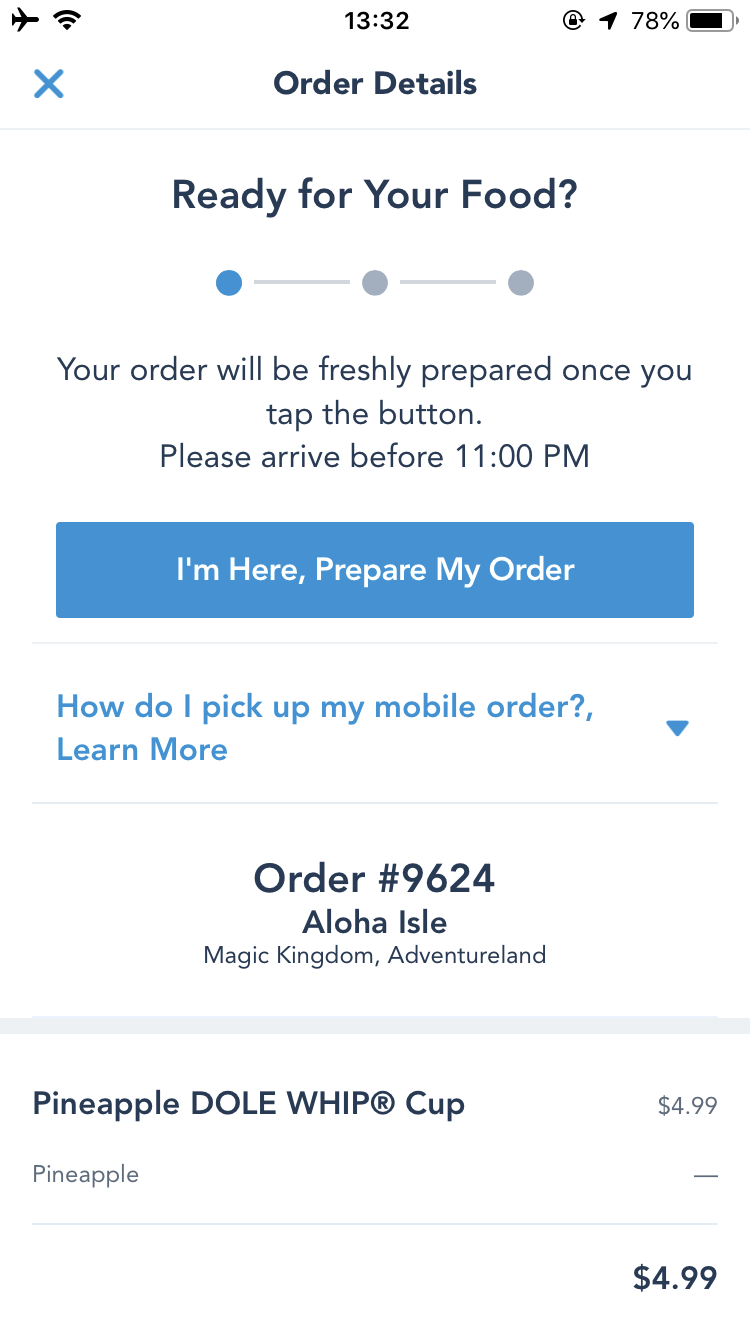 画面が自動展開。
注文したお店まで行ったら、"I'm here. Prepare My Order"をタップ!
