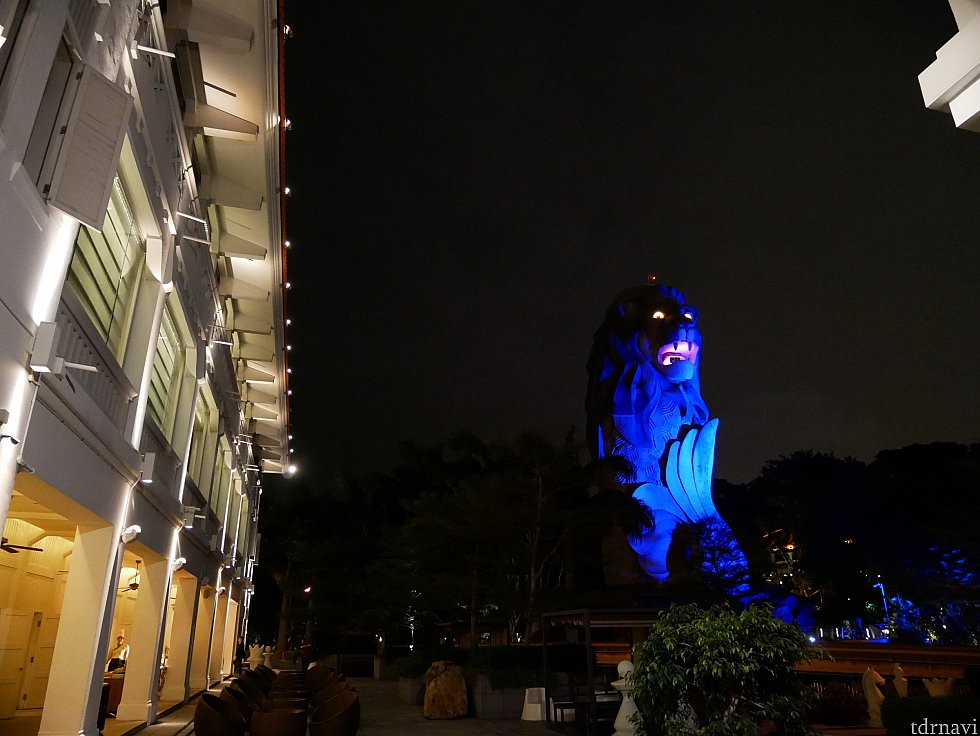 夜のマーライオンはなかなか怖いです(笑)