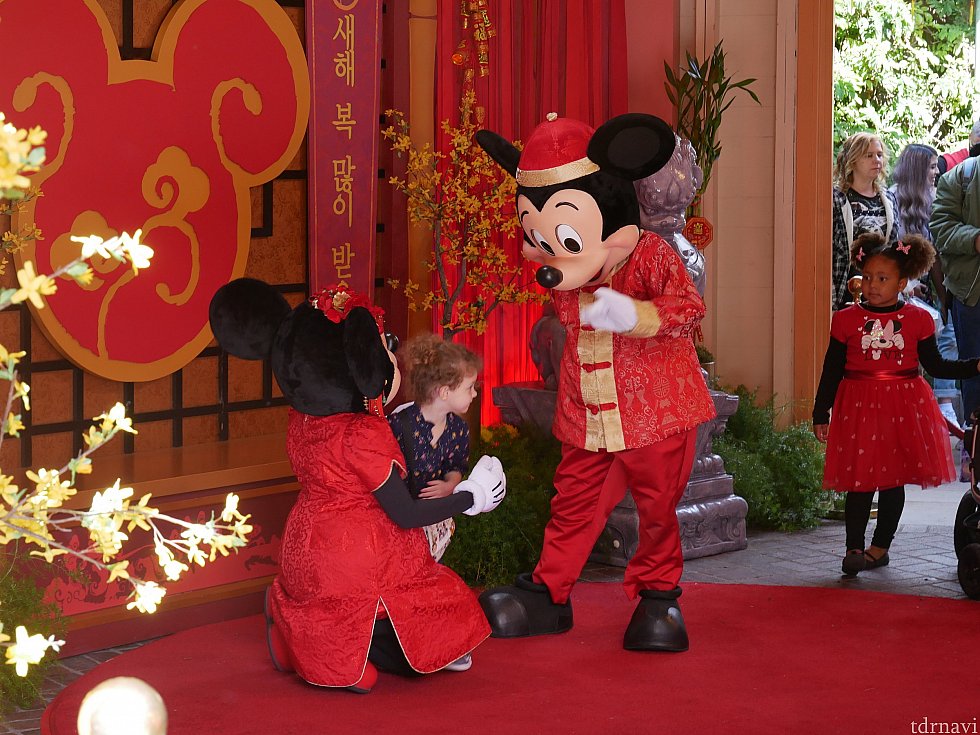 ミッキーとミニー、旧正月のコスチュームでグリしてます