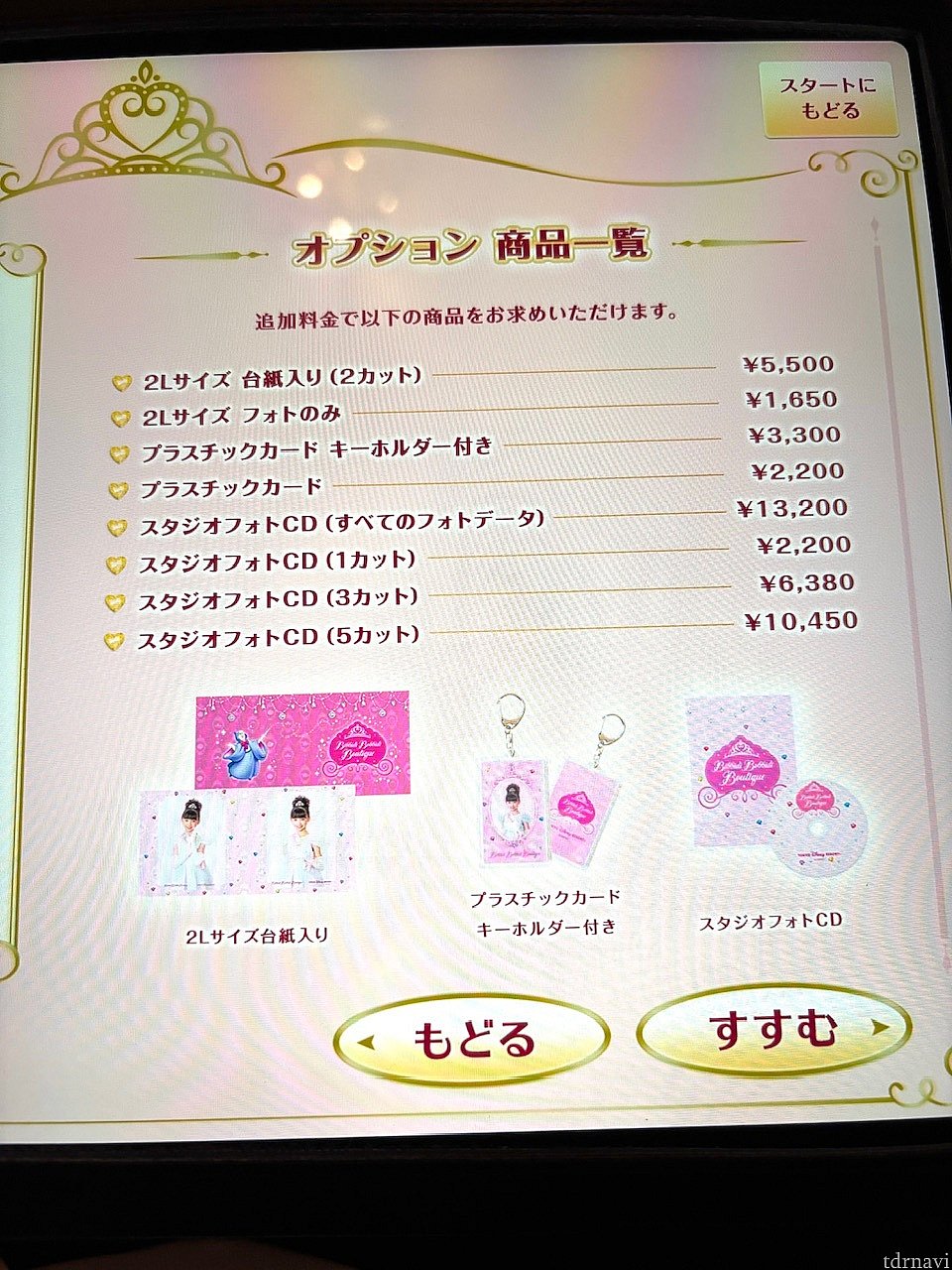 プリンセスフォトのオプション商品一覧はこちら。<br>
他にフォトパスのオプションもあるようです。