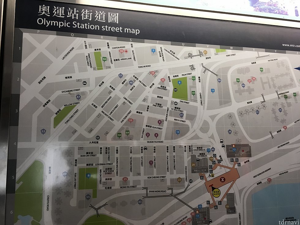 オリンピック駅周辺案内図。中央にある紫色の4番がホテル。B出口もしくはC5出口が最寄出口です