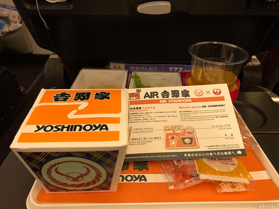 成田発シカゴ行き
機内食2食目
エア吉野家
