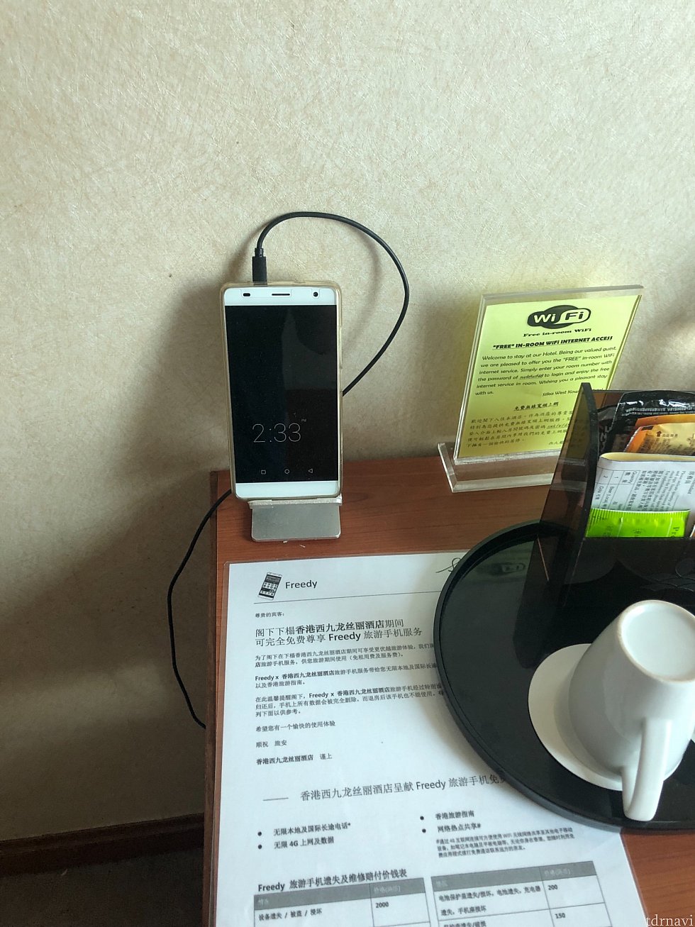 滞在中持ち運び自由なハンディフォン。閲覧は日本語にも対応しているので大変便利。