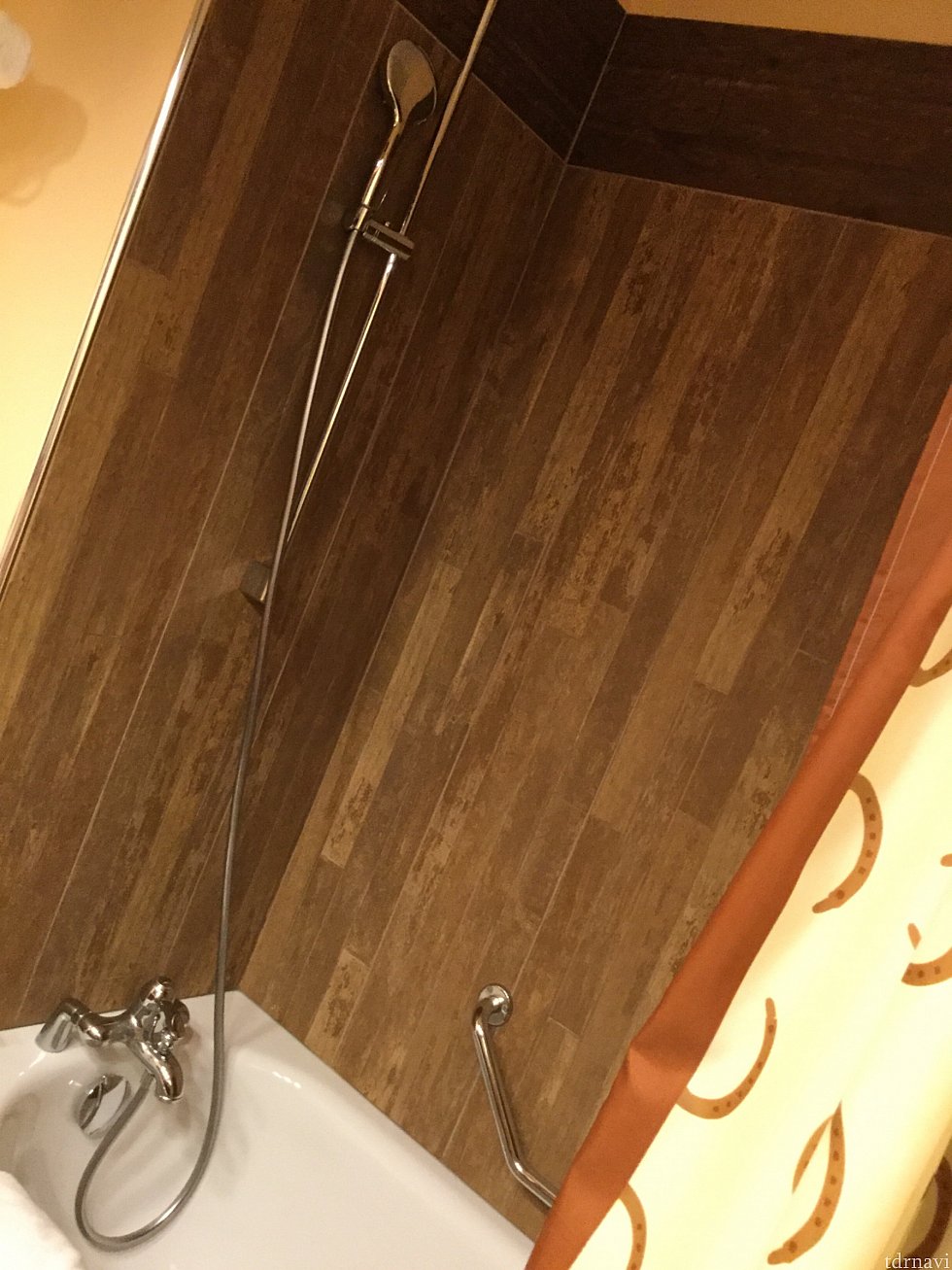 シャワーは可動式ですが、水圧は弱めです
