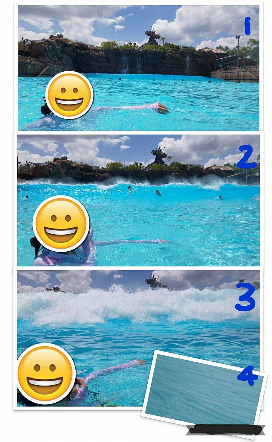 高波にのまれるまでの動画のキャプチャです。
1.波が出始めたぞ!
2.かなり高くなってきた!
3.もうすぐそこまで!奥に見えてた船も見えなくなるぐらい!
4.のまれました(笑)
